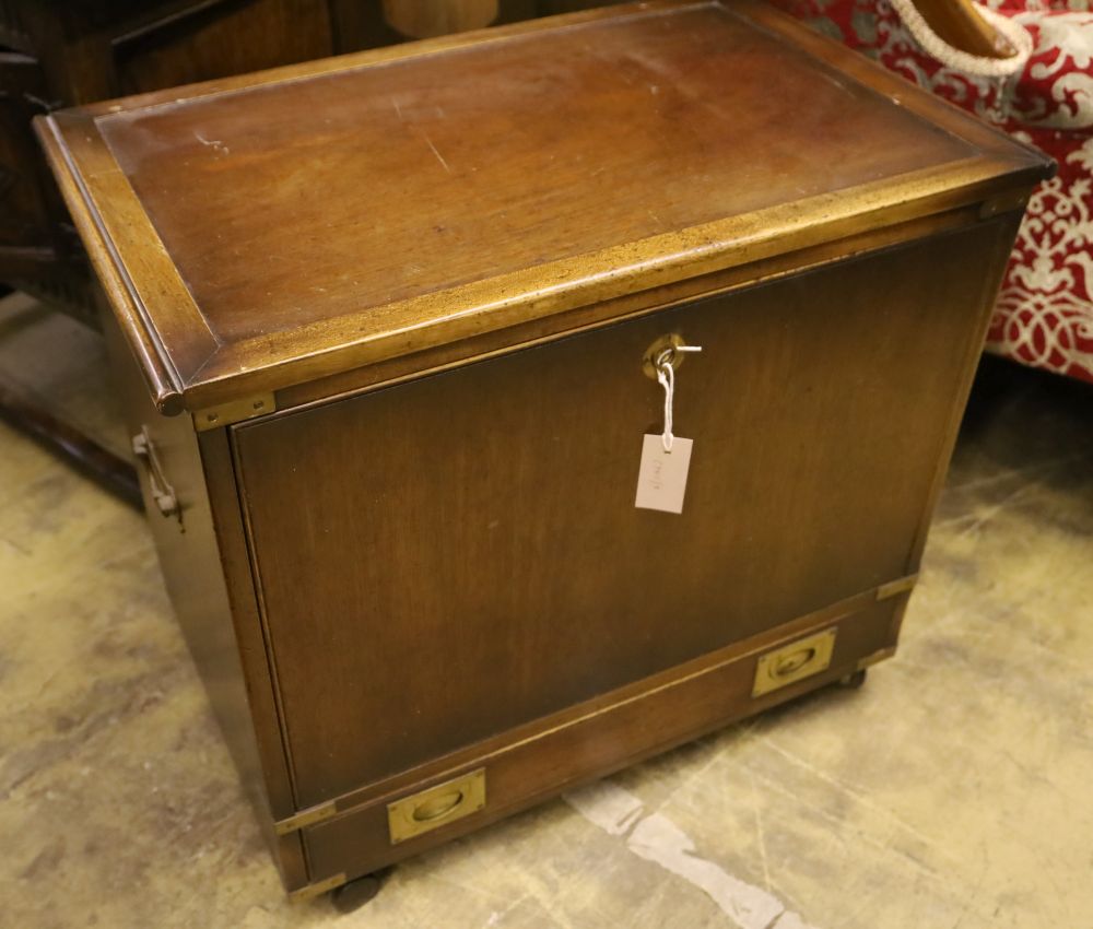 A military style mahogany and brass bound filing or record cabinet, width 69cm depth 43cm height 81cm